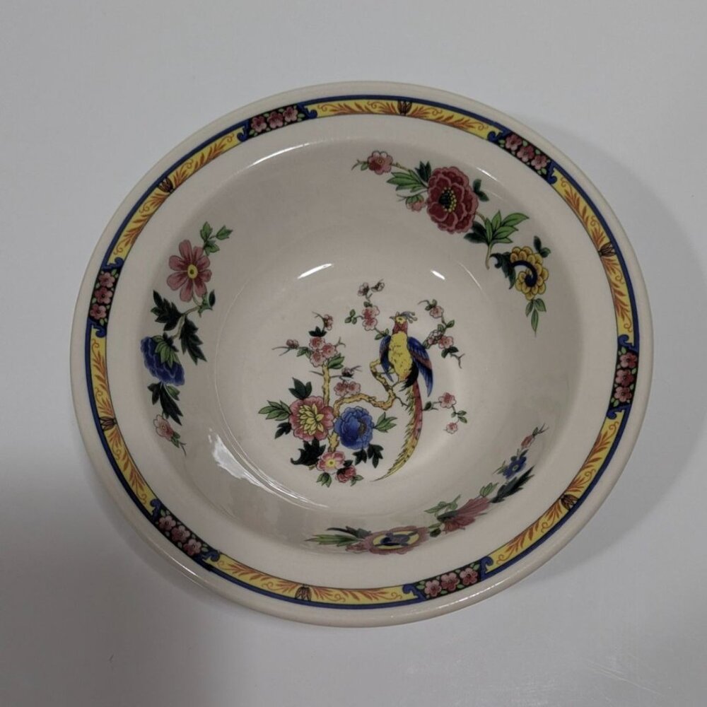 Syracuse Dewitt Clinton Pilgrim Cereal Bowl Floral Bird Vintage USA  6.50" Wide